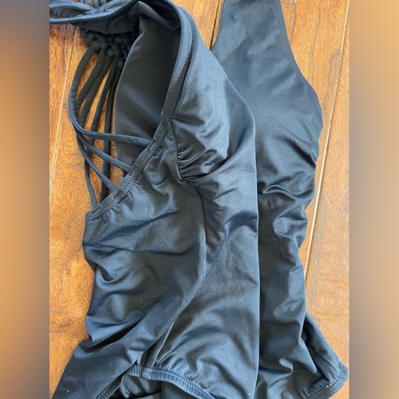 Jantzen Black Macrame Strappy Back One Piece Ruched Bathing Suit Swim 8 - Picture 10 of 11